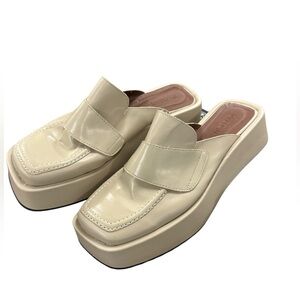SVEGAN Vegan Leather Backless Mule Platform Loafer in‎ Cream
